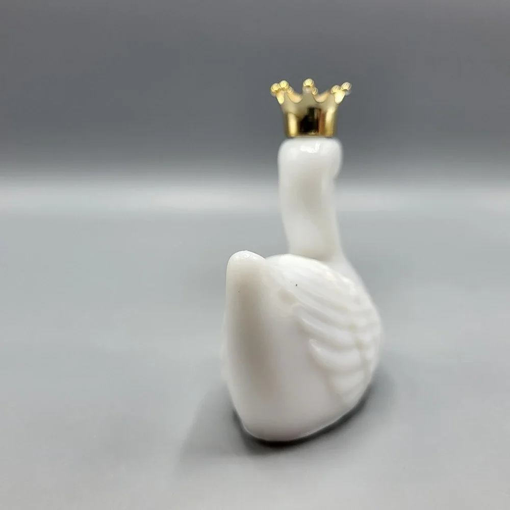 Vintage EMPTY Avon Bird of Paradise Cologne Bottle White Milk Glass Swan Crown